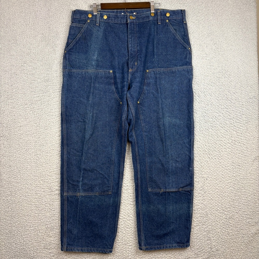 Vintage Carhartt Jeans Mens 42x30 Blue Double Knee B07 DNM Dungaree Fit Workwear